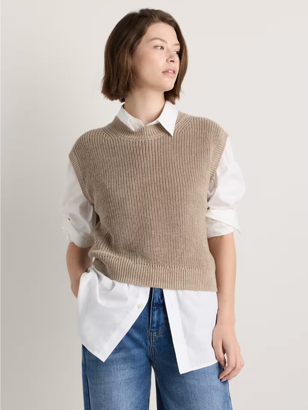 Quince Cotton Linen Sweater Tank Sleeveless Knit Sweater Vest Earthen Khaki